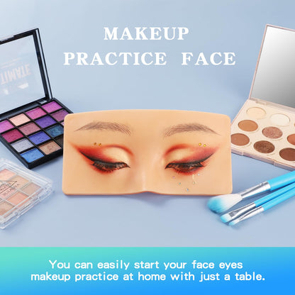 Makeup Practice Face Board, 3D Reusable Silicone Make up Mannequin Face with 5PCS Makeup Brush, Eye Make up Practice Board for Beginner or Professional Enthusiasts