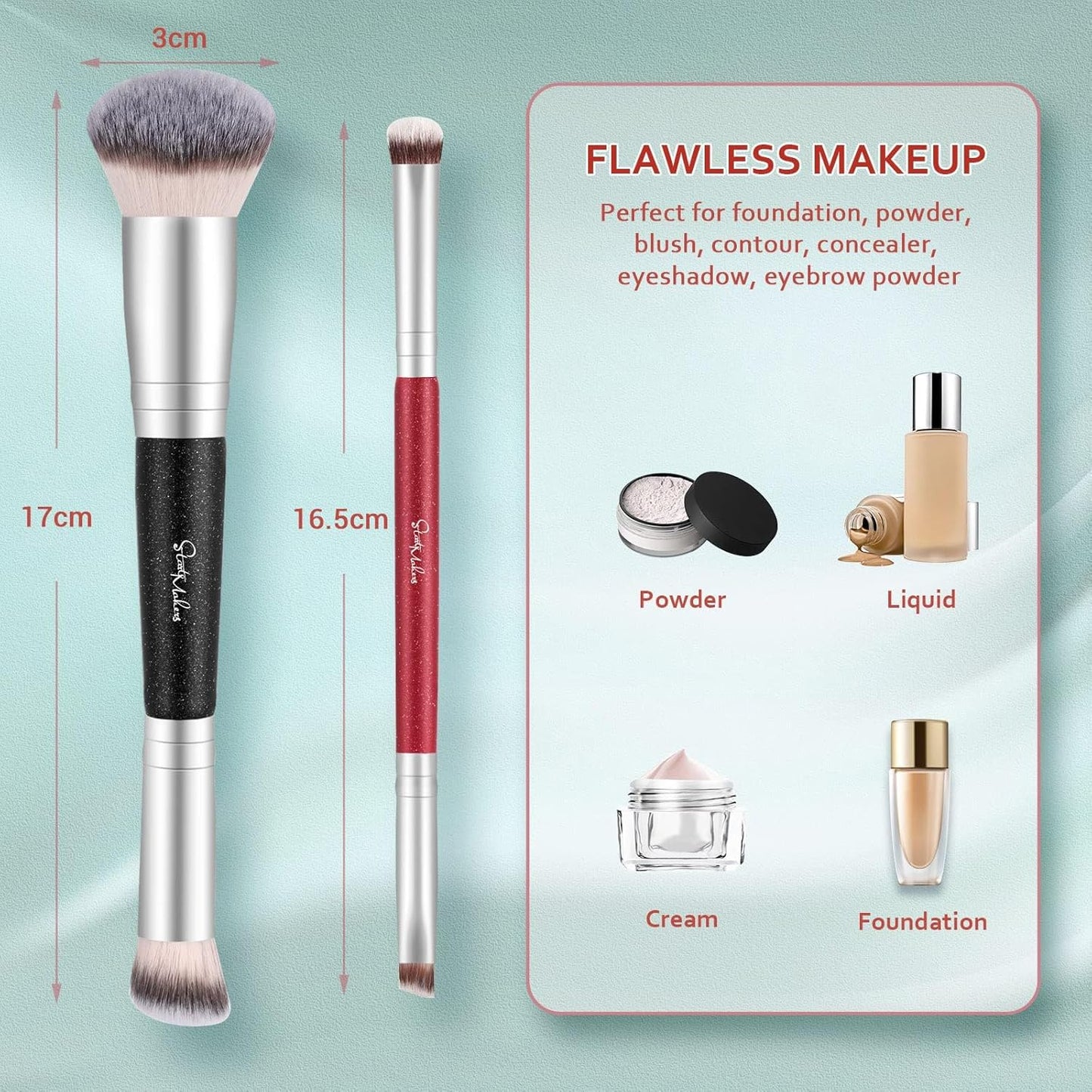 Makeup Brushes Dual-Ended Foundation Brush -  2-In-1 Concealer Brush Face Eyebrow Eyeshadow Brush for Liquid, Powder, Buffing, Blending, Contouring Foundation Make up Brushes(2Pcs)