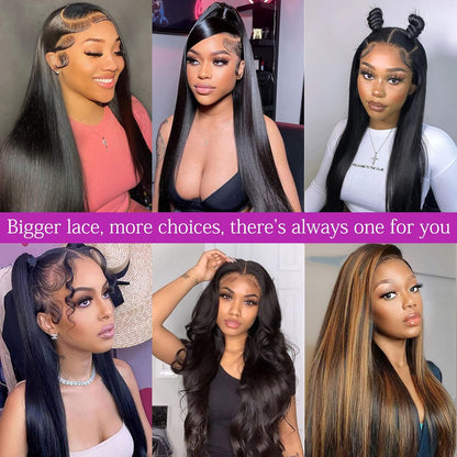 13X6 Lace Front Human Hair Wig Straight Pre Plucked with Baby Hair Natural Hairline 180% Density Glueless 22 Inch Natural Color