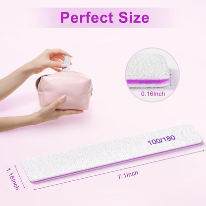 Nail Files (30 Pack), 100/180 Grit Double Sided Emery Boards for Natural & Acrylic Nails, Reusable Manicure for Women & Men, Professional Fingernail Filer & Lima De Uñas for Salon & Home Use